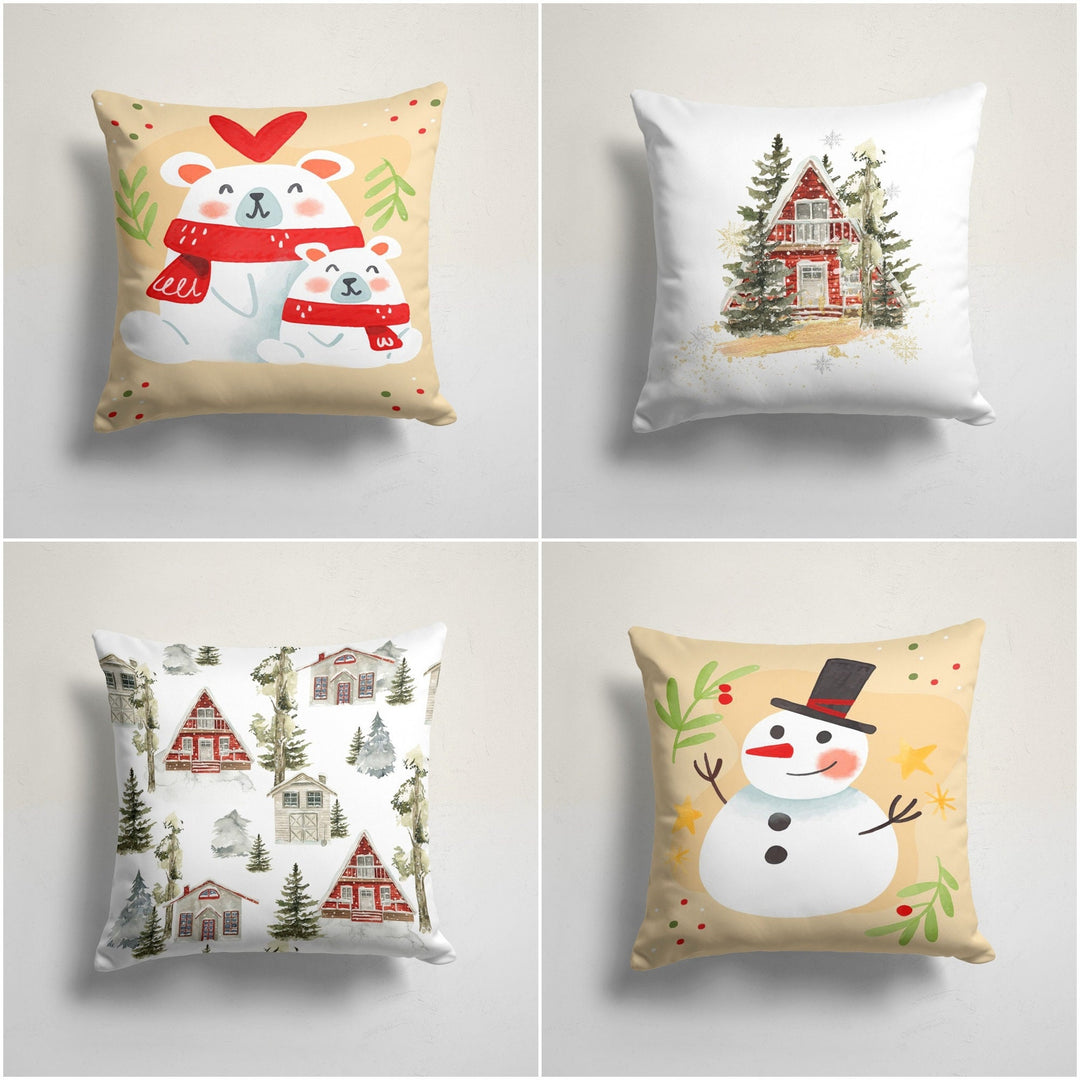 Winter Trend Pillow Cover|Snowman Cushion Case|Decorative Polar Bear Print Pillow Case|Xmas Throw Pillowtop|Pine Tree House Cushion Cover