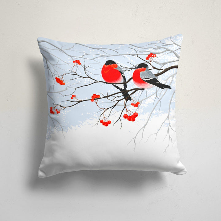 Winter Trend Pillow Cover|Bird Print Cushion Case|Decorative Christmas Pillow Case|Xmas Throw Pillowtop|Floral Red Bird and Berries Cushion