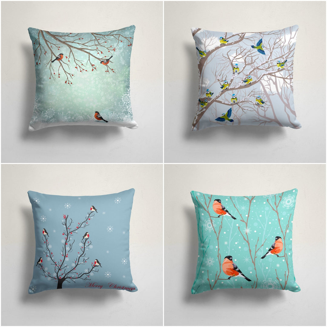 Winter Trend Pillow Cover|Winter Bird Cushion Case|Decorative Snowflake Print Pillow Case|Xmas Throw Pillowtop|Christmas Cushion Cover