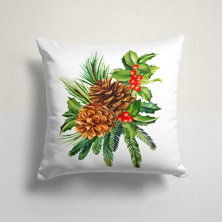 Winter Trend Pillow Cover|Pine Cone Cushion Case|Decorative Pine Tree Needles and Red Berries Christmas Pillow Case|Xmas Throw Pillowtop