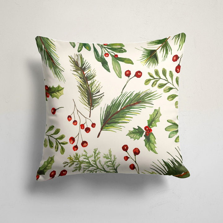 Winter Trend Pillow Cover|Pine Cone Cushion Case|Decorative Pine Tree Needles and Red Berries Christmas Pillow Case|Xmas Throw Pillowtop