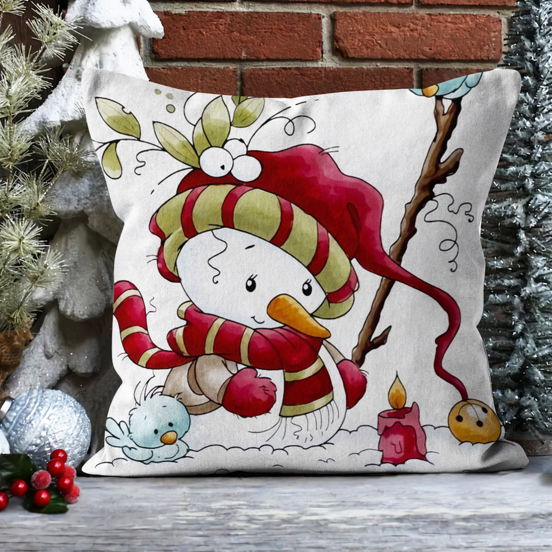 Winter Trend Pillow Cover|Snowman Cushion Case|Decorative Snowman and Bird Pillow Case|Xmas Throw Pillowtop|Outdoor Winter Cushion Cover