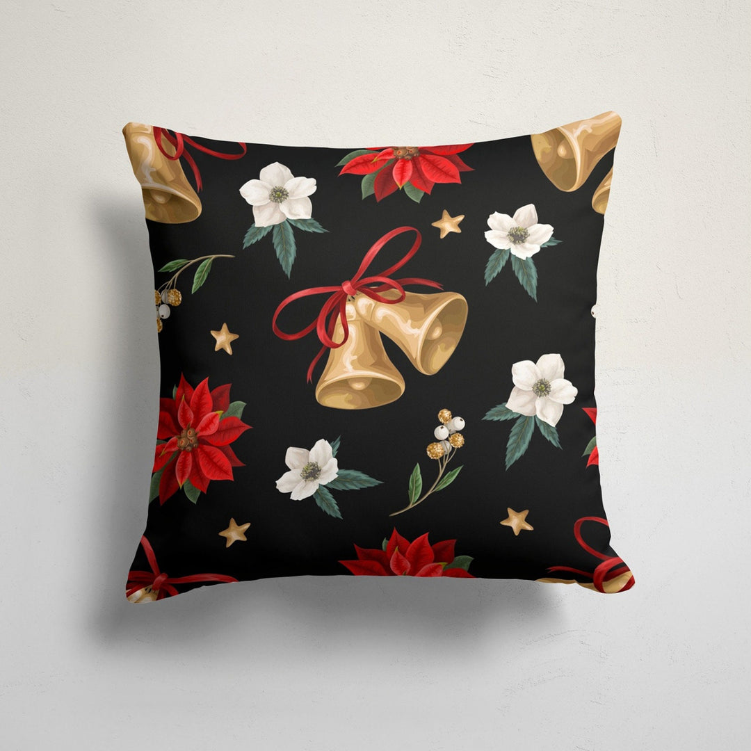 Christmas Pillow Cover|Xmas Bell Cushion Case|Red Berry, Flowers and Leaves Home Decor|Winter Trend Pillow Case|Red Poinsettia Cushion Cover