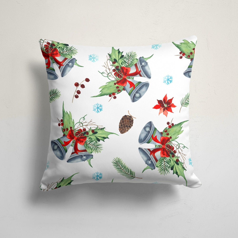 Christmas Pillow Cover|Xmas Bell Cushion Case|Red Berry, Flowers and Leaves Home Decor|Winter Trend Pillow Case|Red Poinsettia Cushion Cover