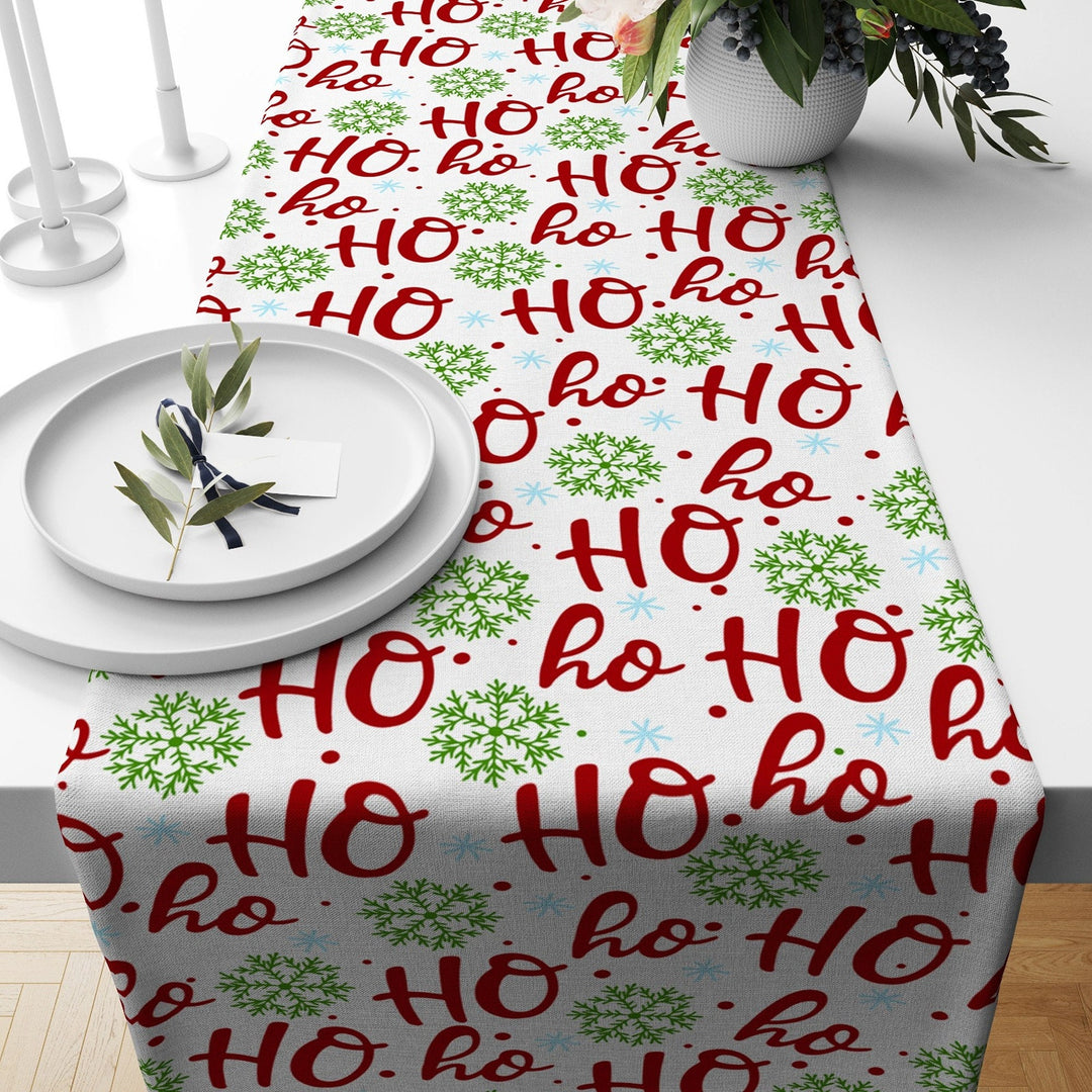 Christmas Table Runner|Winter Trend Tablecloth|Merry Xmas and Ho Ho Print Home Decor|Xmas Tree and Deer Runner|Farmhouse Winter Tabletop