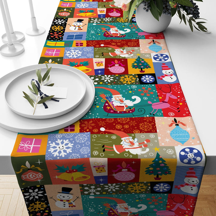 Christmas Table Runner|Winter Trend Tablecloth|Christmas Home Decor|Colorful Xmas Table Runner|Farmhouse Style Decorative Xmas Tabletop