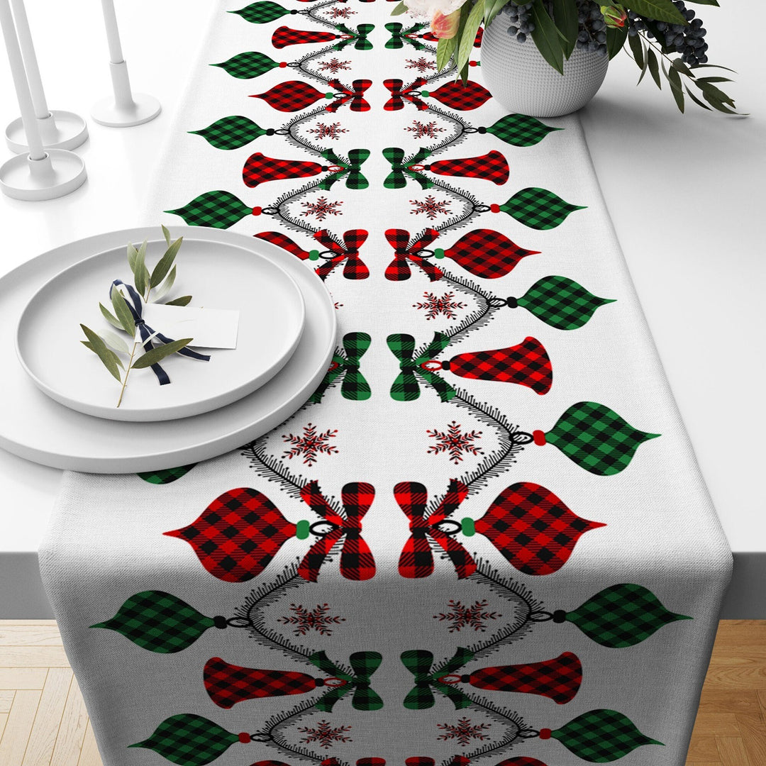 Christmas Table Runner|Winter Trend Tablecloth|Santa Hat and Red Cardinal Bird Home Decor|Xmas Ornaments Runner|Farmhouse Xmas Tabletop