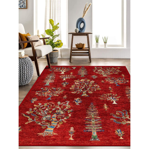 Tree Patterned Red Turkish Kilim Rug