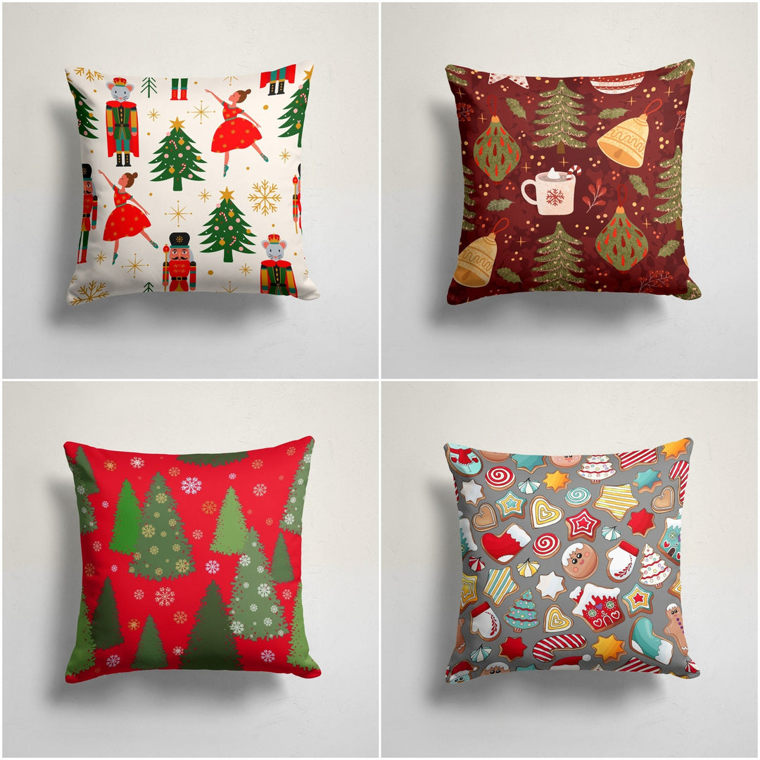 Christmas Pillow Cover|Xmas Tree Snowflake Cushion Case|Xmas Home Decor|Winter Trend Outdoor Pillow Case|Pine Tree and Girl Throw Pillowtop