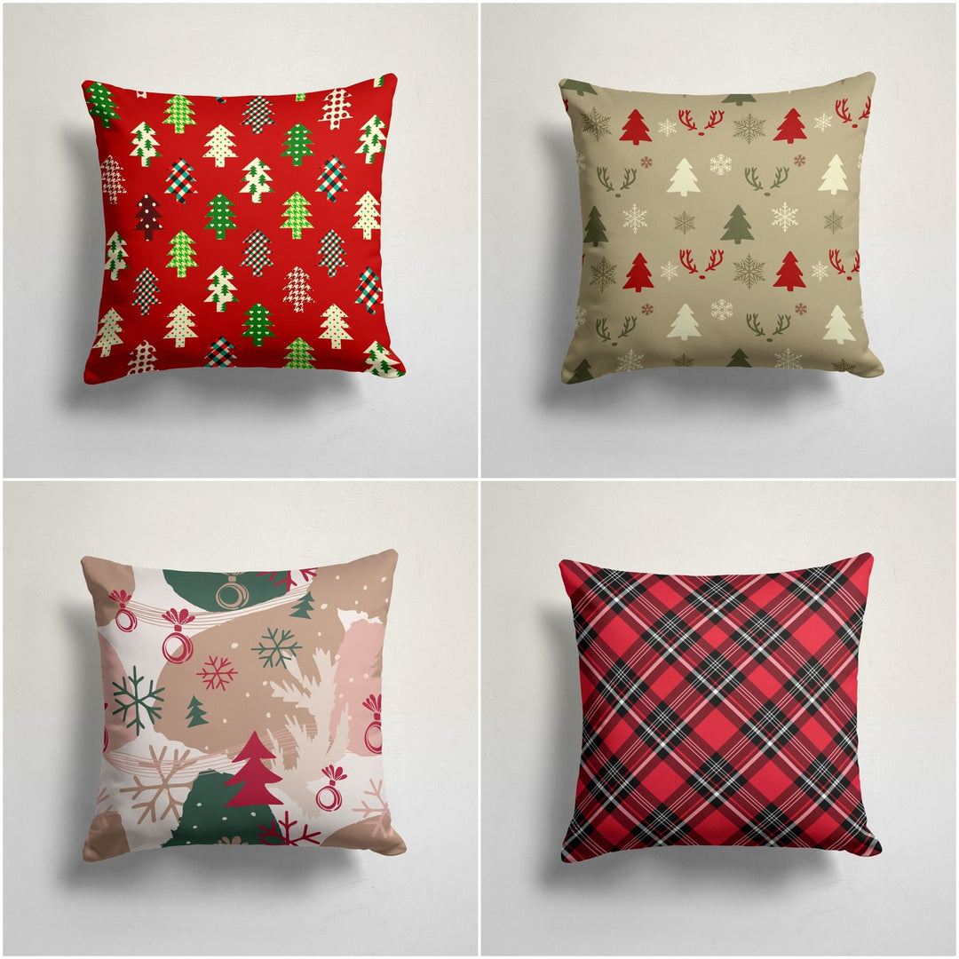 Christmas Pillow Cover|Pine Tree and Snowflake Cushion Case|Xmas Home Decor|Winter Trend Outdoor Pillow Case|Plaid Xmas Throw Pillowtop