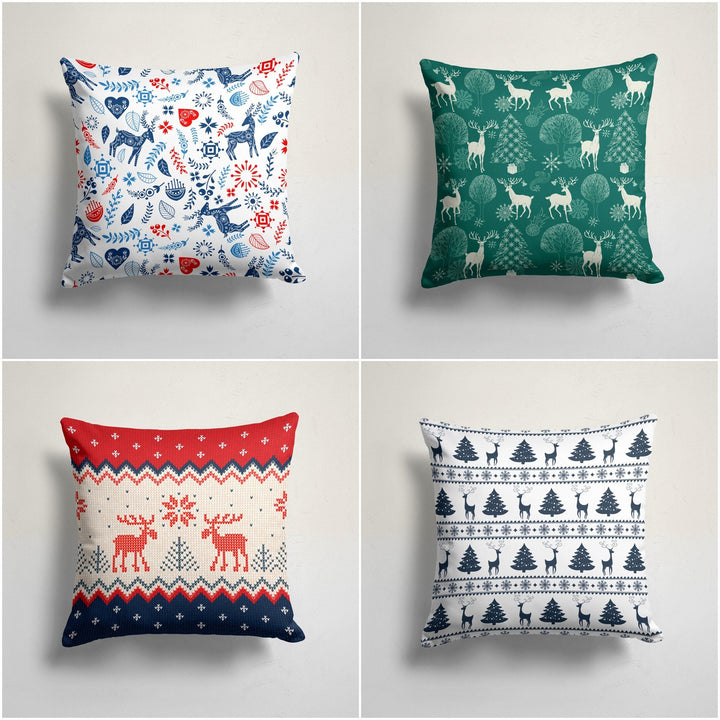 Christmas Pillow Cover|Xmas Deer and Tree Cushion Case|Xmas Home Decor|Winter Trend Pillow Case|Deer and Leaf Print Outdoor Throw Pillowtop