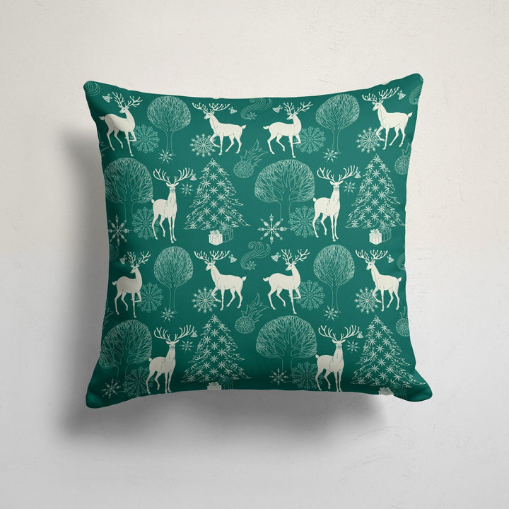 Christmas Pillow Cover|Xmas Deer and Tree Cushion Case|Xmas Home Decor|Winter Trend Pillow Case|Deer and Leaf Print Outdoor Throw Pillowtop