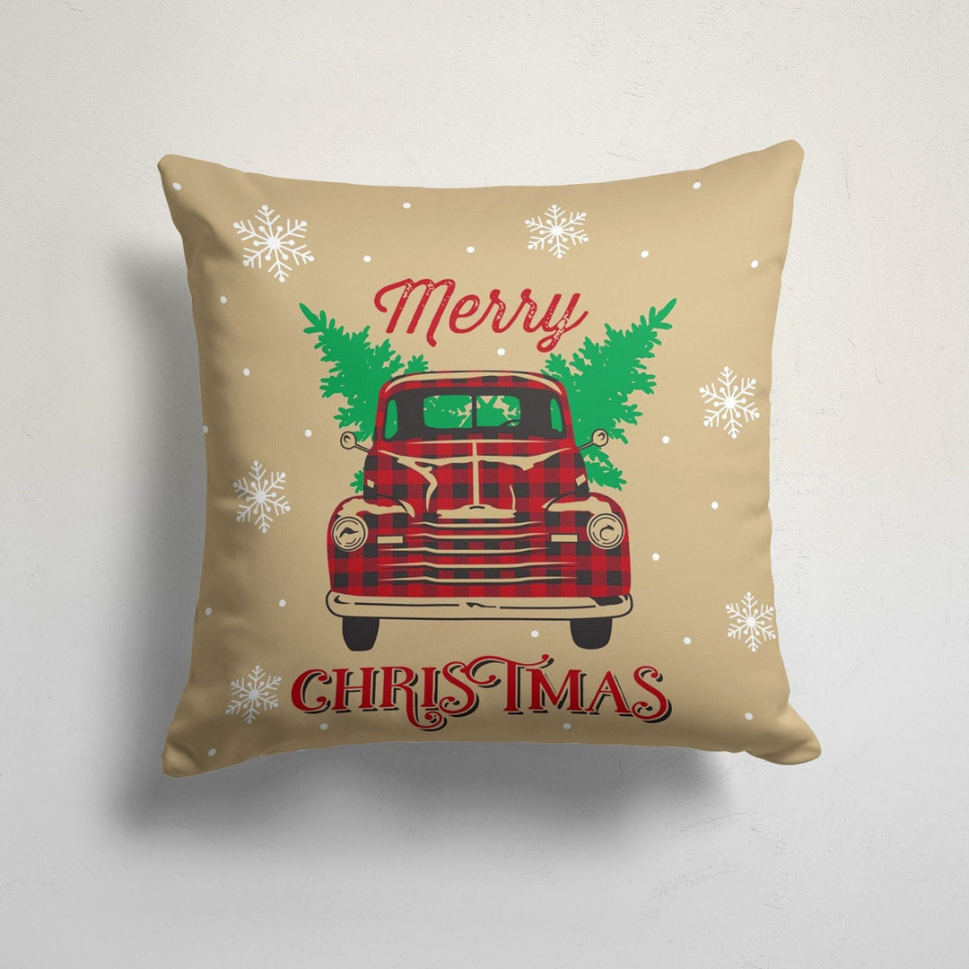 Christmas Pillow Cover|Merry Xmas Cushion Case|Red Berries Green Leaves Home Decor|Winter Trend Pillow Case|Xmas Truck Print Throw Pillowtop