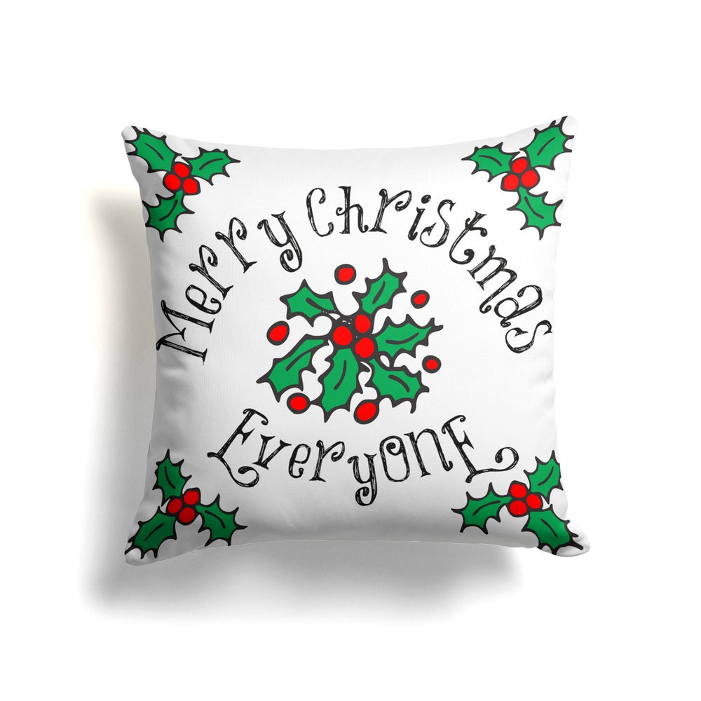 Christmas Pillow Cover|Merry Xmas Cushion Case|Holly Xmas Home Decor|Winter Trend Pillow Case|Red Berries Green Leaves Print Throw Pillowtop