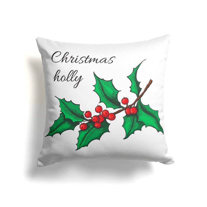 Christmas Pillow Cover|Merry Xmas Cushion Case|Holly Xmas Home Decor|Winter Trend Pillow Case|Red Berries Green Leaves Print Throw Pillowtop