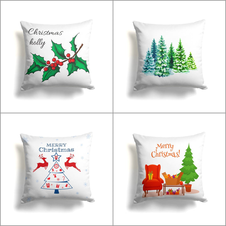 Christmas Pillow Cover|Merry Xmas Cushion Case|Xmas Holly Home Decor|Winter Trend Pillow Case|Red Berry and Pine Tree Print Throw Pillowtop