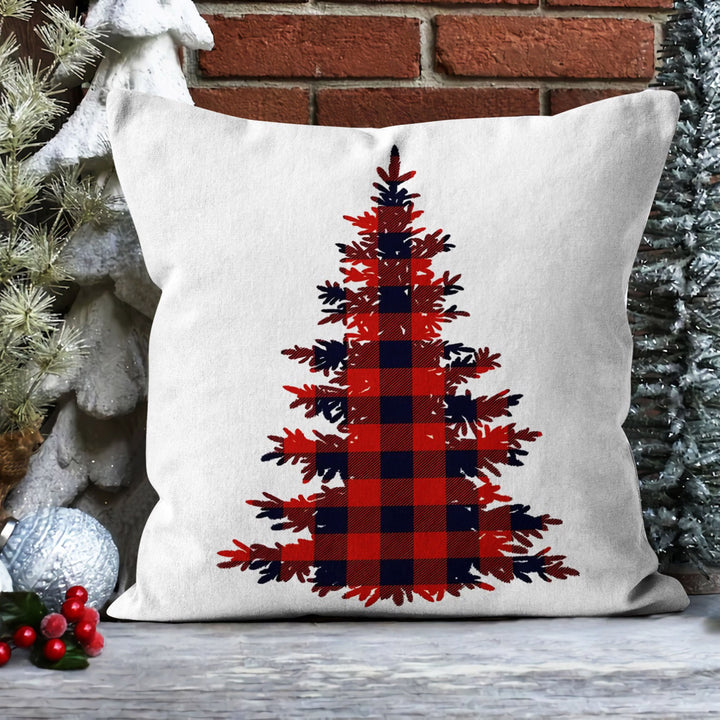 Christmas Pillow Cover|Xmas Tree Cushion Case|Buffalo Check Xmas Home Decor|Winter Trend Pillow Case|Pine Tree Print Outdoor Throw Pillowtop