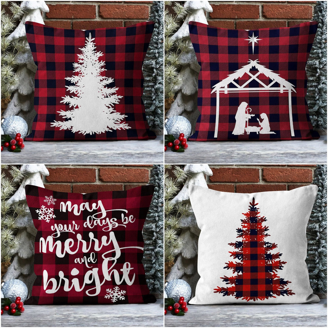 Christmas Pillow Cover|Xmas Tree Cushion Case|Buffalo Check Xmas Home Decor|Winter Trend Pillow Case|Pine Tree Print Outdoor Throw Pillowtop