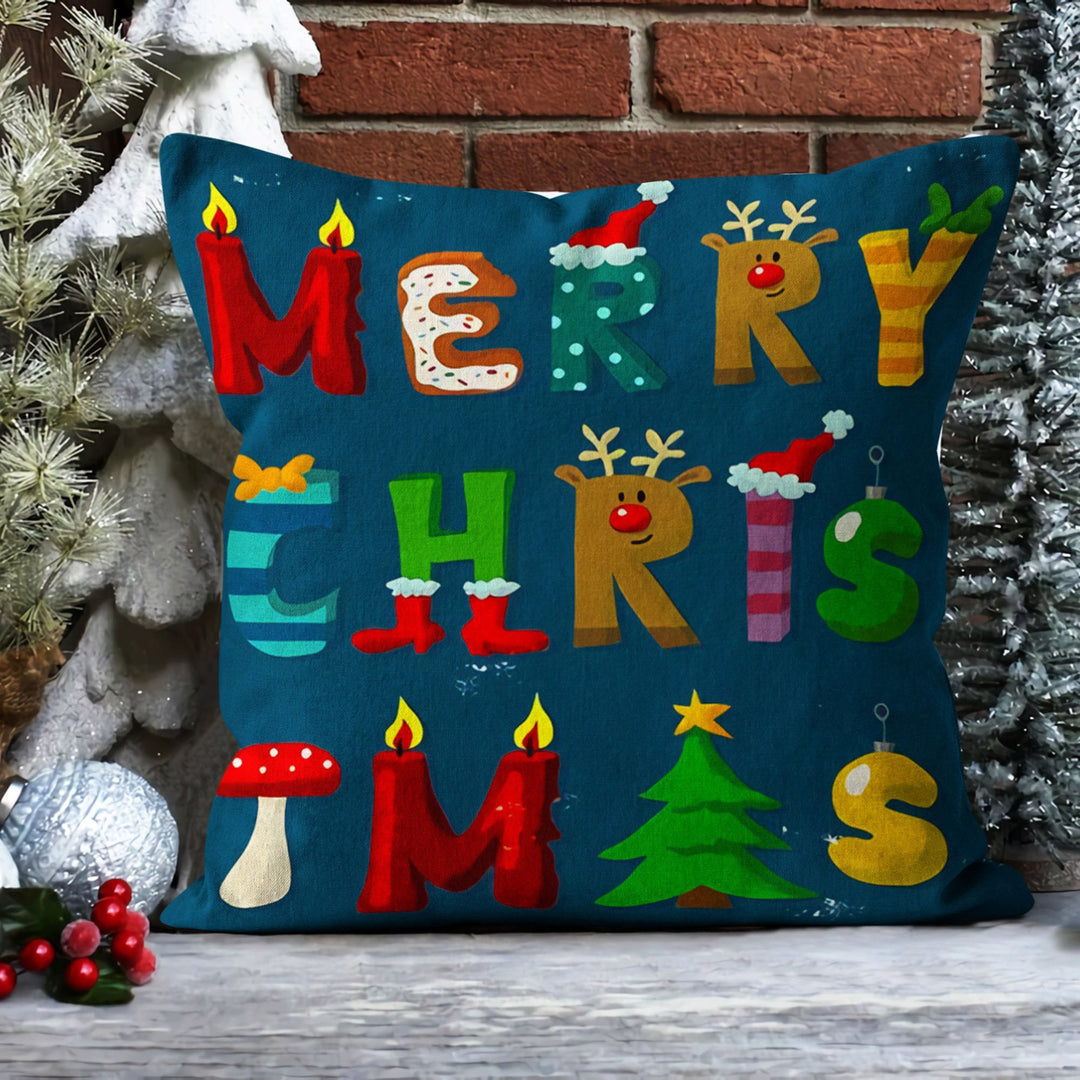 Christmas Pillow Cover|Merry Xmas Print Cushion Case|Xmas Stocking Decor|Winter Trend Pillow Case|Abstract Design Outdoor Throw Pillowtop