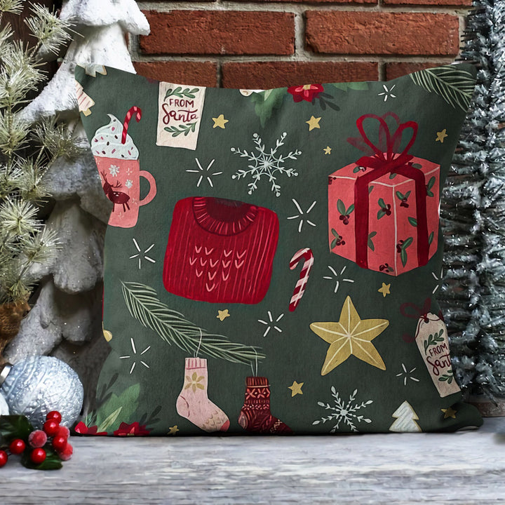 Christmas Pillow Cover|Merry Xmas Print Cushion Case|Xmas Stocking Decor|Winter Trend Pillow Case|Abstract Design Outdoor Throw Pillowtop