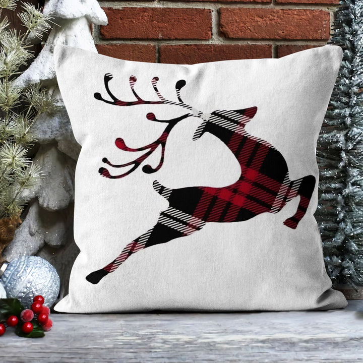 Christmas Pillow Cover|Checkered Xmas Deer Cushion Case|Xmas Home Decor|Winter Trend Pillow Case|Buckhorn and Joy Outdoor Throw Pillowtop