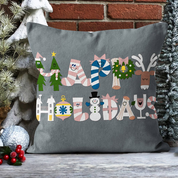 Christmas Pillow Cover|Happy Holidays Cushion Case|Xmas Home Decor|Winter Trend Pillow Case|Joy and Love Print Christmas Throw Pillowtop