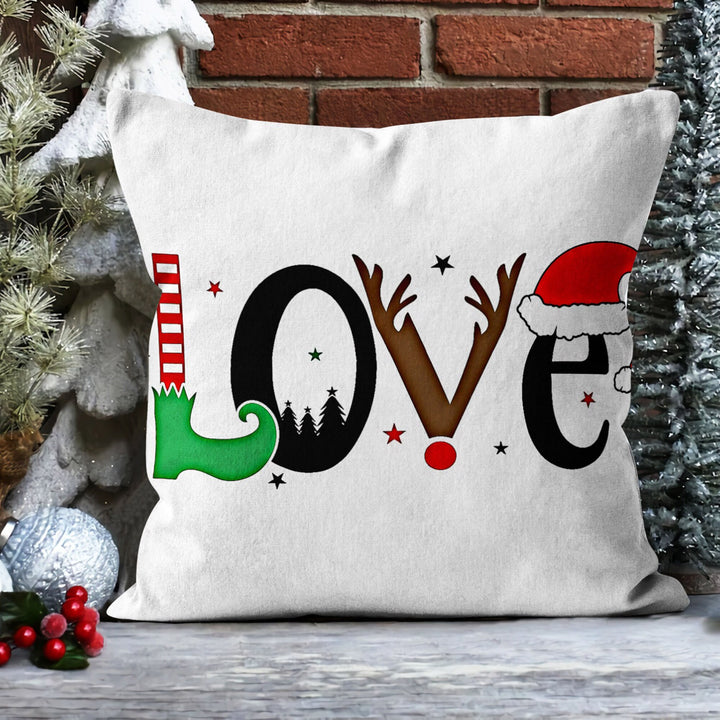 Christmas Pillow Cover|Happy Holidays Cushion Case|Xmas Home Decor|Winter Trend Pillow Case|Joy and Love Print Christmas Throw Pillowtop