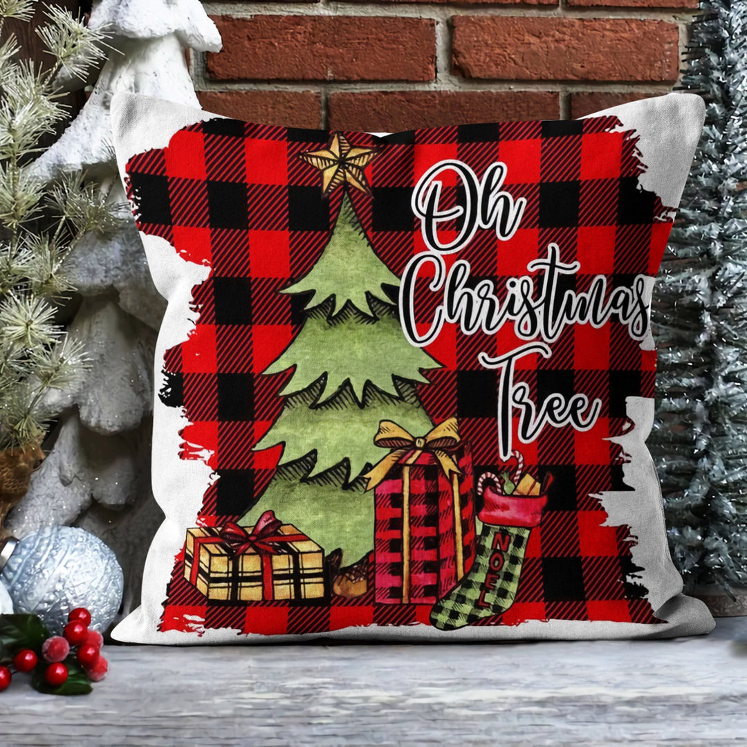 Christmas Pillow Cover|Oh Xmas Tree Cushion Case|Buffalo Check Xmas Home Decor|Winter Trend Pillow|Nutcracker Print Outdoor Throw Pillowtop