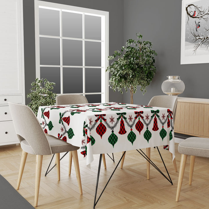 Christmas Tabletop|Pine Tree Tablecloth|Plaid Snowflake Xmas Kitchen Decor|Nutcracker Print Table Cover|Farmhouse Christmas Table Cover