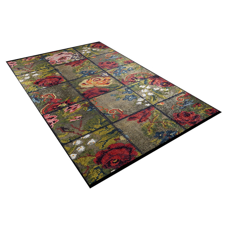 Floral Patchwork Rug|Abstract Machine-Washable Non-Slip Rug|Farmhouse Style Carpet|Decorative Area Rug|Multi-Purpose Anti-Slip Floral Carpet