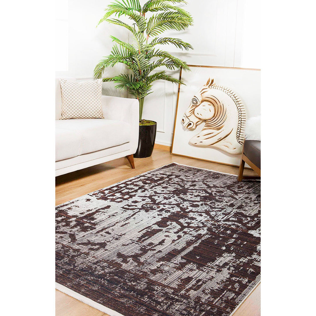 Abstract Design Rug|Machine-Washable Non-Slip Rug|Brown Beige Transition Washable Carpet|Decorative Area Rug|Multi-Purpose Anti-Slip Carpet