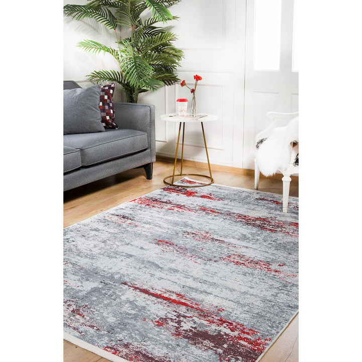 Abstract Rug|Machine-Washable Non-Slip Rug|Gray Red Transition Design Washable Carpet|Decorative Area Rug|Multi-Purpose Anti-Slip Carpet