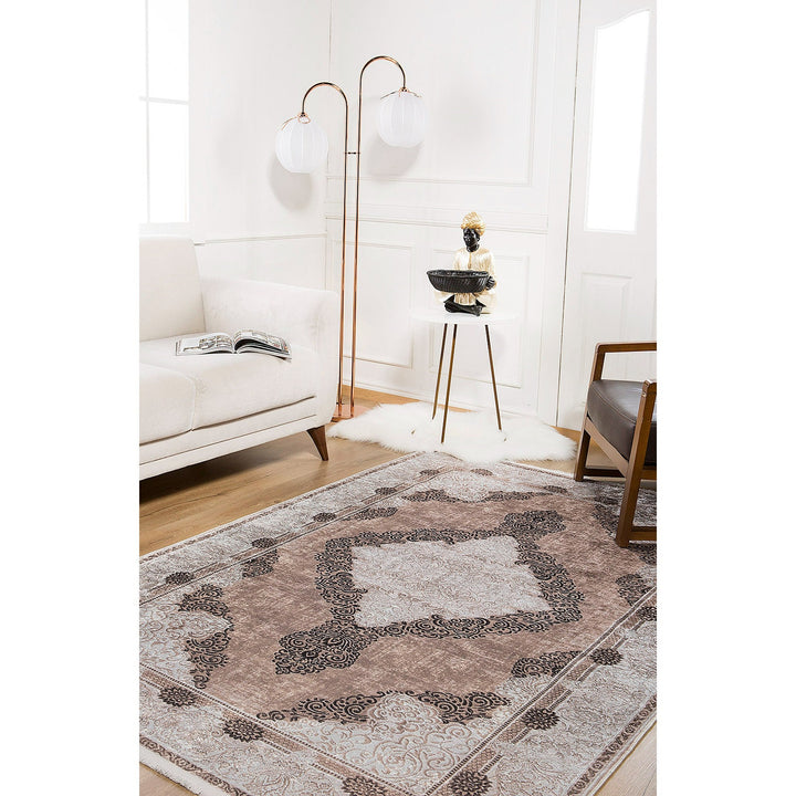 Avantgarde Rug|Machine-Washable Non-Slip Rug|Brown Beige Color Geometric Washable Carpet|Decorative Area Rug|Multi-Purpose Anti-Slip Carpet