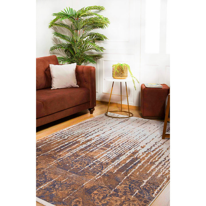 Abstract Design Rug|Machine-Washable Non-Slip Rug|Brown Beige Bohemian Washable Carpet|Decorative Area Rug|Multi-Purpose Anti-Slip Carpet