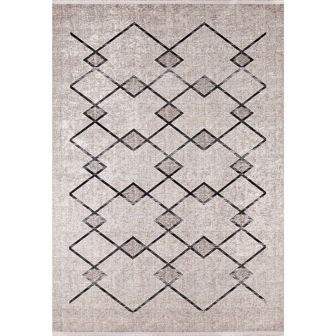 Diamond Pattern Rug|Machine-Washable Non-Slip Rug|Beige Brown Geometric Washable Carpet|Farmhouse Area Rug|Multi-Purpose Anti-Slip Carpet