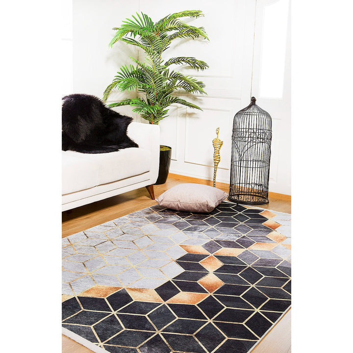 Geometric Design Rug|Machine-Washable Non-Slip Rug|3D Cube Print Abstract Washable Carpet|Decorative Area Rug|Multi-Purpose Anti-Slip Carpet