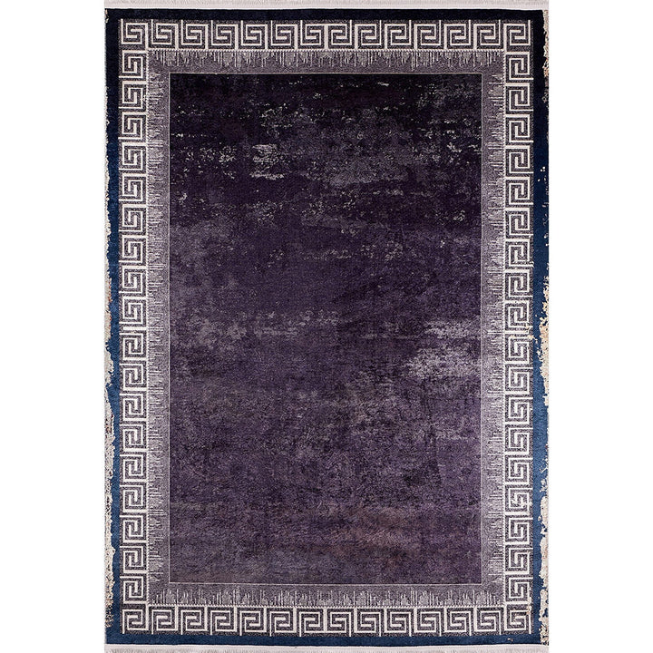 Greek Key Rug|Machine-Washable Rug|Bordered Dark Purple Non-Slip Carpet|Washable Geometric Carpet|Decorative Rug|Multi-Purpose Anti-Slip Rug