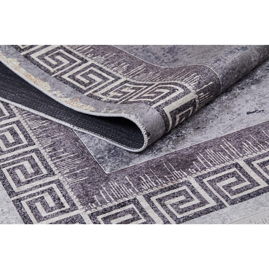 Greek Key Rug|Machine-Washable Rug|Bordered Brown Beige Non-Slip Carpet|Washable Floor Carpet|Decorative Rug|Multi-Purpose Anti-Slip Rug