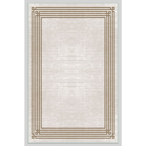 Geometric Brown Bordered Beige Rug