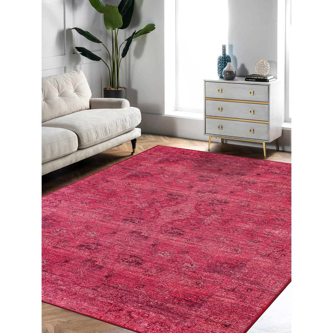 Oriental Red Rug|Machine-Washable Non-Slip Red Carpet|Ethnic Turkish Carpet|Traditional Farmhouse Multi-Purpose Anti-Slip Living Room Carpet