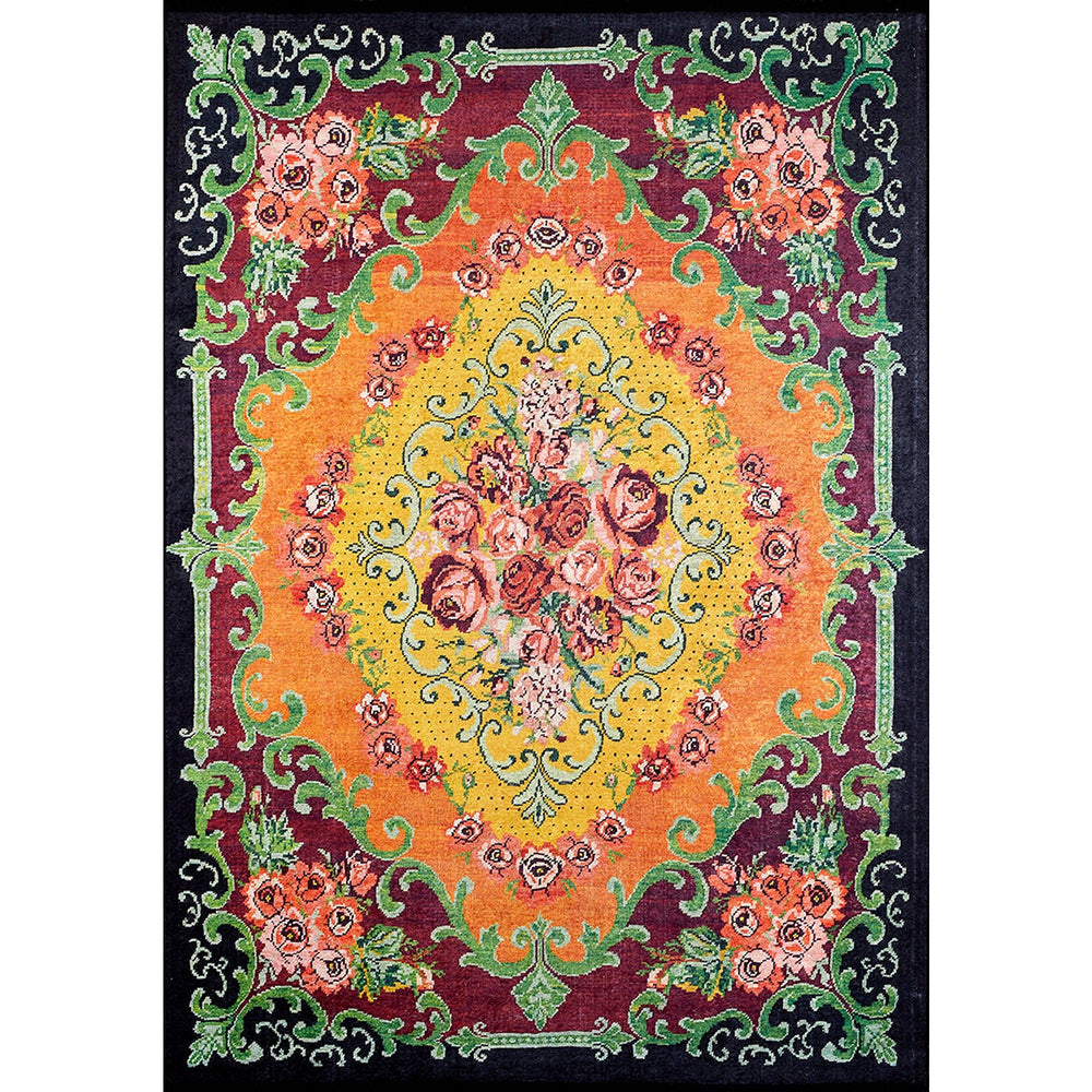 Floral Pattern Rug|Machine-Washable Rug|Floral Non-Slip Carpet|Flower Print Washable Carpet|Decorative Area Rug|Multi-Purpose Anti-Slip Rug