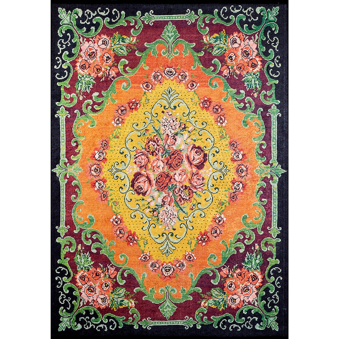 Floral Pattern Rug|Machine-Washable Rug|Floral Non-Slip Carpet|Flower Print Washable Carpet|Decorative Area Rug|Multi-Purpose Anti-Slip Rug