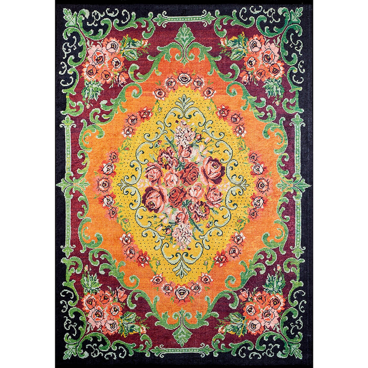 Floral Pattern Rug|Machine-Washable Rug|Floral Non-Slip Carpet|Flower Print Washable Carpet|Decorative Area Rug|Multi-Purpose Anti-Slip Rug