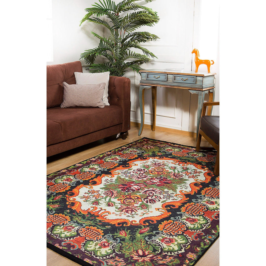 Floral Design Rug|Machine-Washable Non-Slip Rug|Farmhouse Washable Karabakh Carpet|Decorative Ethnic Area Rug|Multi-Purpose Anti-Slip Rug