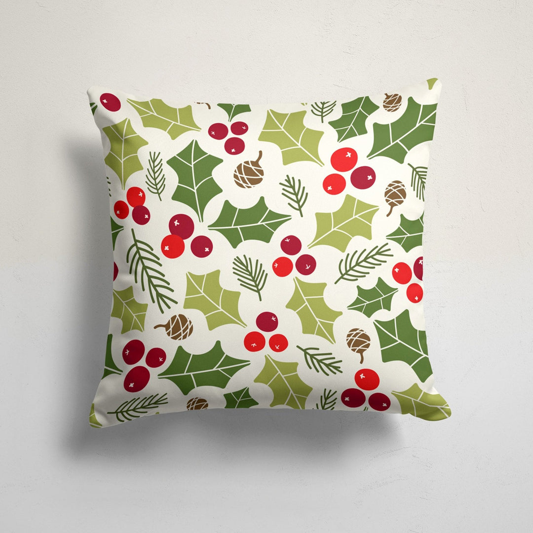 Winter Trend Pillow Cover|Red Berries Cushion Case|Decorative Christmas Pillow Case|Xmas Throw Pillowtop|Green Leaves Print Cushion Cover