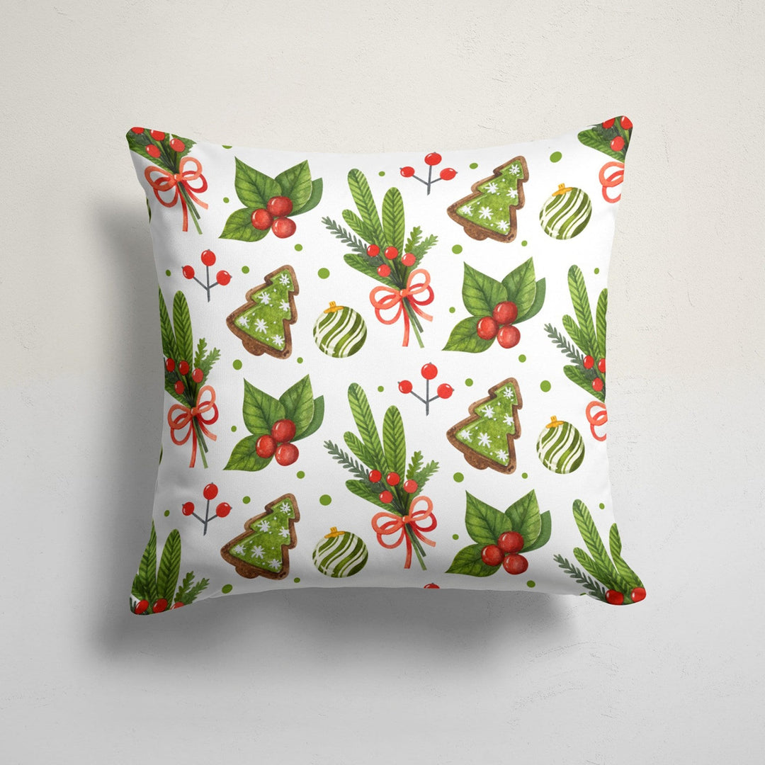 Winter Trend Pillow Cover|Red Berries Cushion Case|Decorative Christmas Pillow Case|Xmas Throw Pillowtop|Green Leaves Print Cushion Cover