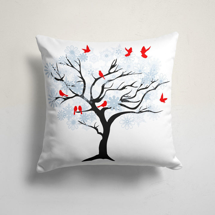 Winter Trend Pillow Cover|Bird Print Cushion Case|Decorative Christmas Pillow Case|Xmas Throw Pillowtop|Floral Red Bird and Berries Cushion