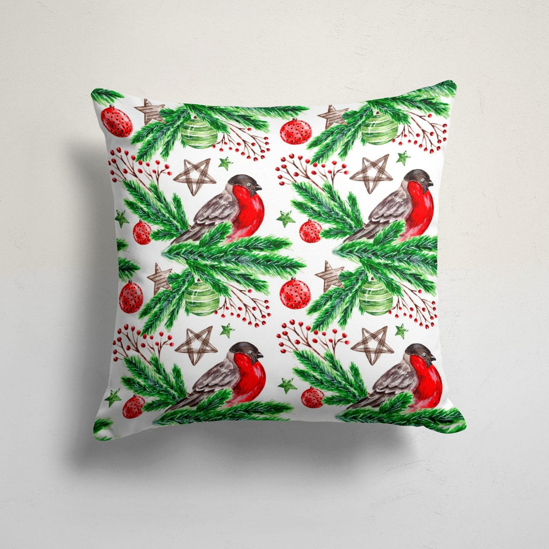 Winter Trend Pillow Cover|Bird Print Cushion Case|Decorative Christmas Pillow Case|Xmas Throw Pillowtop|Floral Red Bird and Berries Cushion