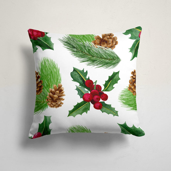 Winter Trend Pillow Cover|Pine Cone Cushion Case|Decorative Pine Tree Needles and Red Berries Christmas Pillow Case|Xmas Throw Pillowtop