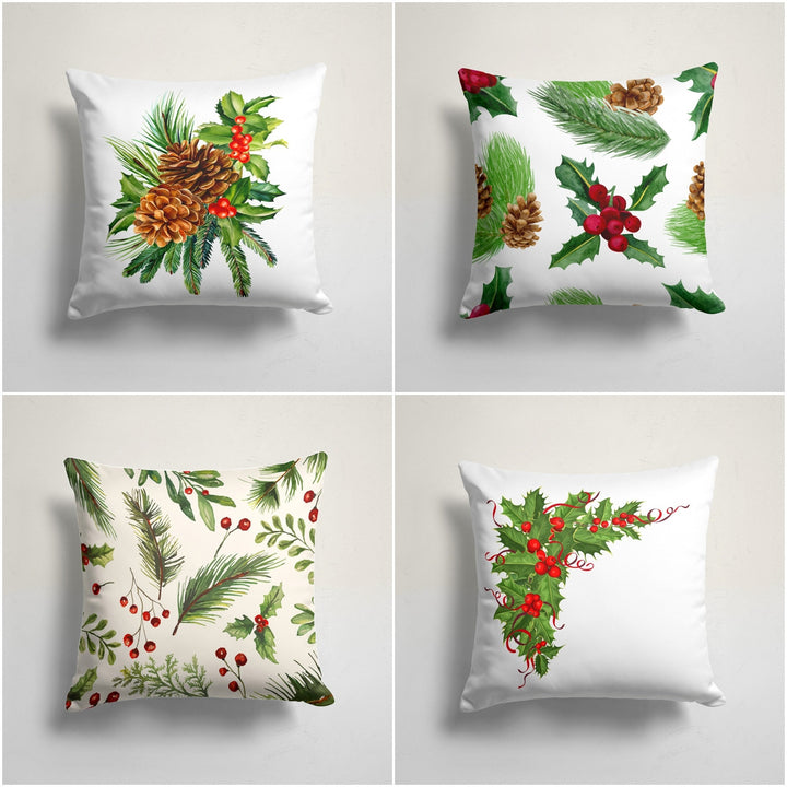 Winter Trend Pillow Cover|Pine Cone Cushion Case|Decorative Pine Tree Needles and Red Berries Christmas Pillow Case|Xmas Throw Pillowtop